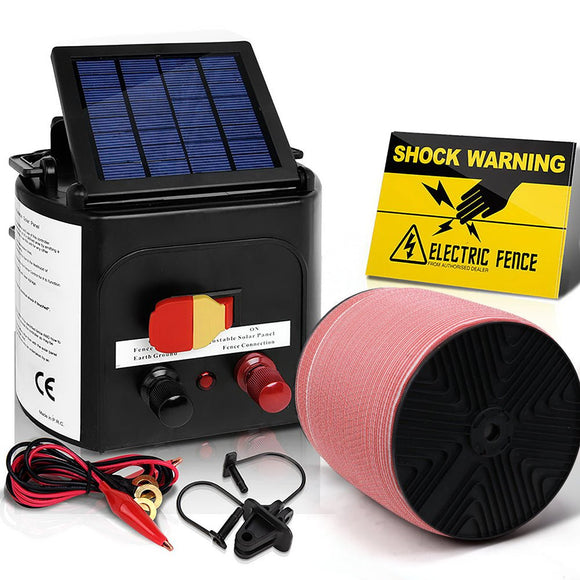 Giantz Fence Energiser 3KM Solar Powered Electric 2000M Poly Tape - RnR Galore
