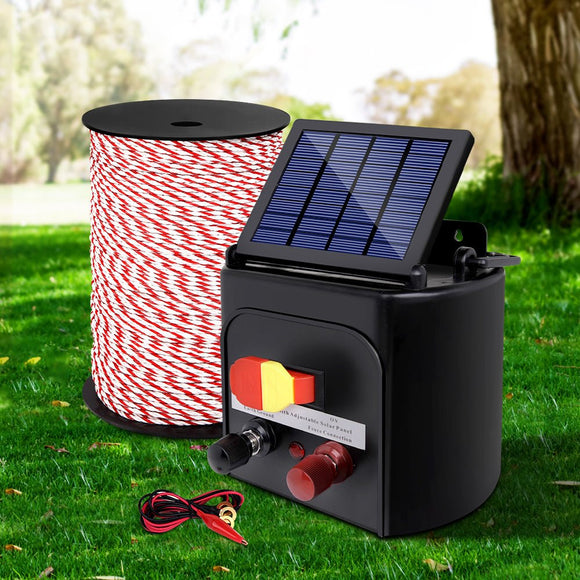 Giantz Fence Energiser 3KM Solar Powered Electric 500M Poly Rope - RnR Galore