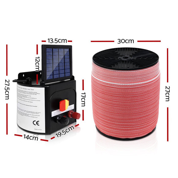 Giantz Fence Energiser 5KM Solar Powered Electric 1200M Poly Tape - RnR Galore