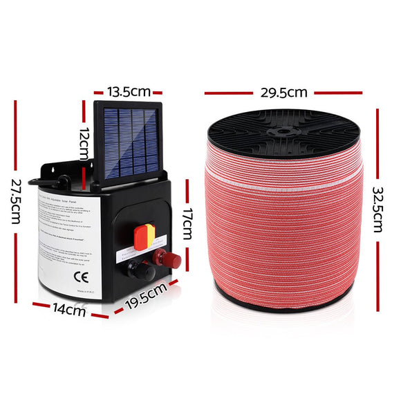 Giantz Fence Energiser 5KM Solar Powered Electric 2000M Poly Tape - RnR Galore