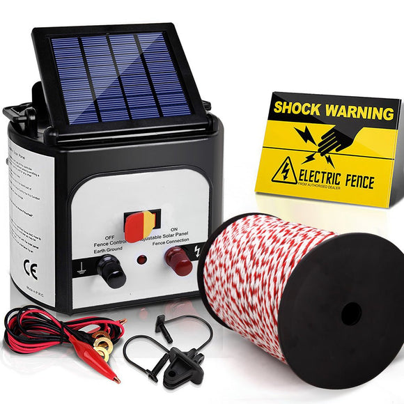 Giantz Fence Energiser 8KM Solar Powered Electric 500M Poly Rope - RnR Galore