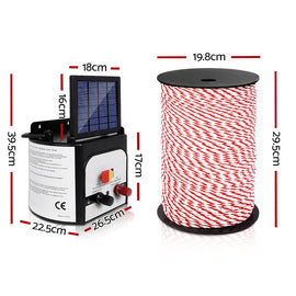 Giantz Fence Energiser 8KM Solar Powered Electric 500M Poly Rope - RnR Galore