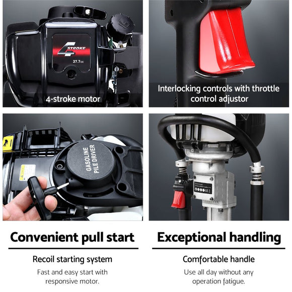 Giantz Petrol Post Driver 38CC 4 - Stroke Rammer Pile Star Picket Fence Hole Black - RnR Galore