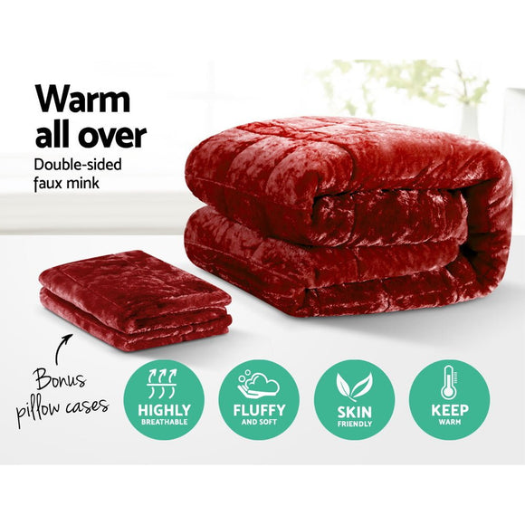 Giselle Bedding Faux Mink Quilt Burgundy King - RnR Galore