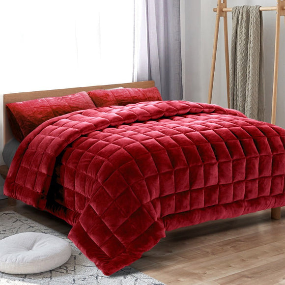 Giselle Bedding Faux Mink Quilt Burgundy Super King - RnR Galore