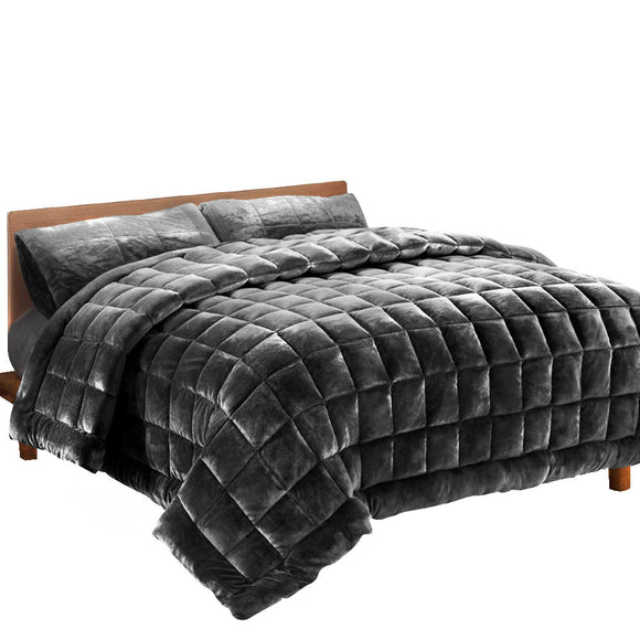 Giselle Bedding Faux Mink Quilt Charcoal King - RnR Galore