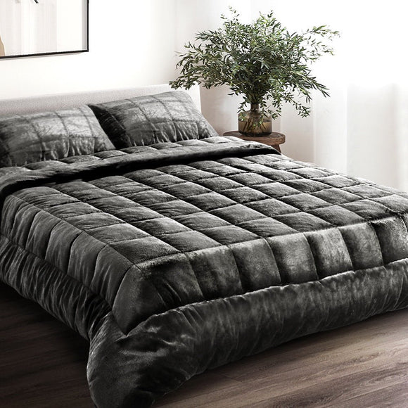 Giselle Bedding Faux Mink Quilt Charcoal Queen - RnR Galore