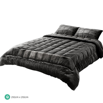 Giselle Bedding Faux Mink Quilt Charcoal Queen - RnR Galore