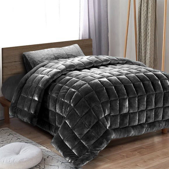 Giselle Bedding Faux Mink Quilt Charcoal Single - RnR Galore