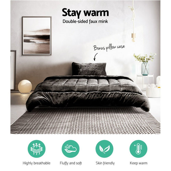 Giselle Bedding Faux Mink Quilt Charcoal Single - RnR Galore