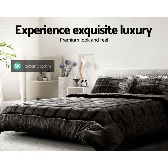 Giselle Bedding Faux Mink Quilt Charcoal Super King - RnR Galore