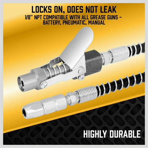 Grease Gun Coupler Quick Release & Lock 1/8‘’ NPT Rated 10,000 PSI Storage Case - RnR Galore