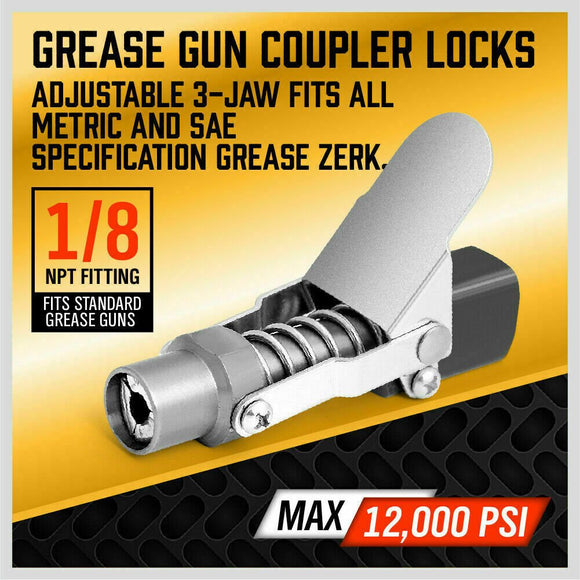 Grease Gun Coupler Quick Release & Lock 1/8‘’ NPT Rated 10,000 PSI Storage Case - RnR Galore