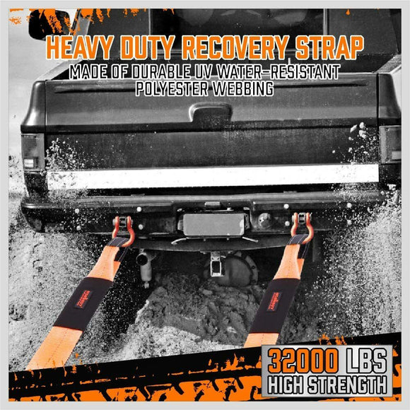 Heavy Duty 9.1M Recovery Tow Straps Snatch Kit - 32,000 LBS Break Strength with D - Ring Shackles for Off - Roading Recovery and Hauling - RnR Galore