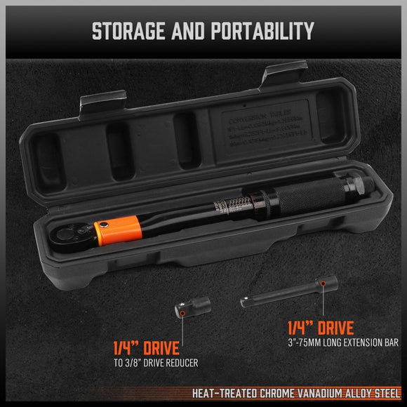 HORUSDY 3Pc 1/4" Drive Click Torque Wrench Ratchet Socket with Adaptor Extension - RnR Galore