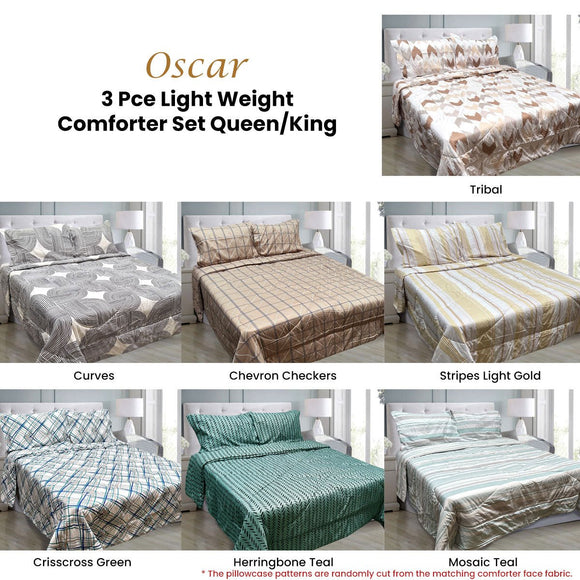 Hotel Living 3 Pce Light Weight Comforter Set Queen/King Oscar Curves - RnR Galore