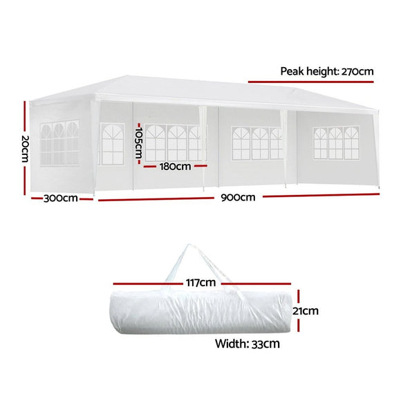 Instahut Gazebo 3x9m Marquee Wedding Party Tent Outdoor Camping Side Wall Canopy 5 Panel White - RnR Galore