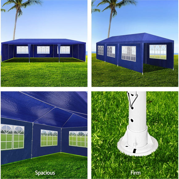 Instahut Gazebo 3x9m Marquee Wedding Party Tent Outdoor Camping Side Wall Canopy 8 Panel Blue - RnR Galore