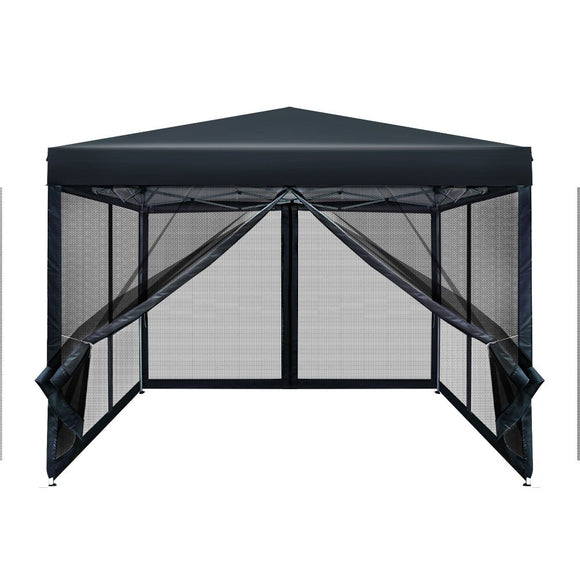 Instahut Gazebo Pop Up Marquee 3x3m Wedding Party Outdoor Camping Tent Canopy Shade Mesh Wall Black - RnR Galore