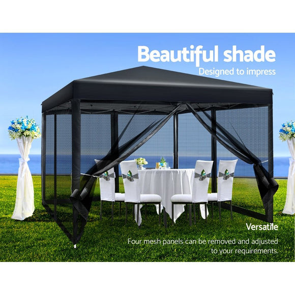 Instahut Gazebo Pop Up Marquee 3x3m Wedding Party Outdoor Camping Tent Canopy Shade Mesh Wall Black - RnR Galore