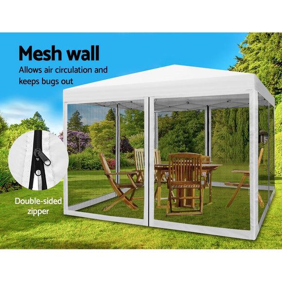 Instahut Gazebo Pop Up Marquee 3x3m Wedding Party Outdoor Camping Tent Canopy Shade Mesh Wall White - RnR Galore