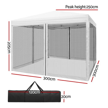 Instahut Gazebo Pop Up Marquee 3x3m Wedding Party Outdoor Camping Tent Canopy Shade Mesh Wall White - RnR Galore