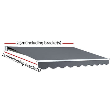 Instahut Retractable Folding Arm Awning Manual Sunshade 2.5Mx2M Grey - RnR Galore