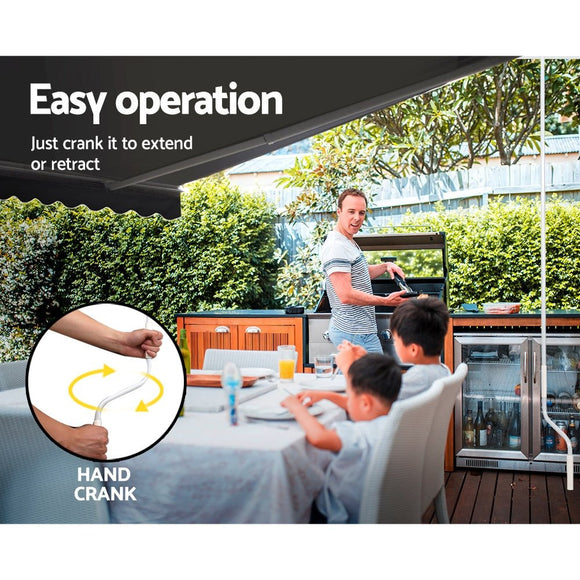 Instahut Retractable Folding Arm Awning Manual Sunshade 3Mx2.5M Grey - RnR Galore