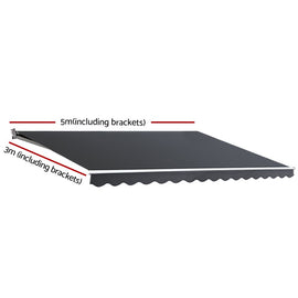 Instahut Retractable Folding Arm Awning Manual Sunshade 5Mx3M Grey - RnR Galore