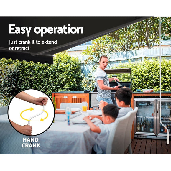 Instahut Retractable Folding Arm Awning Manual Sunshade 5Mx3M Grey - RnR Galore