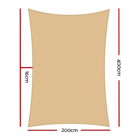 Instahut Shade Sail 2x4m Rectangle 280GSM 98% Sand Shade Cloth - RnR Galore