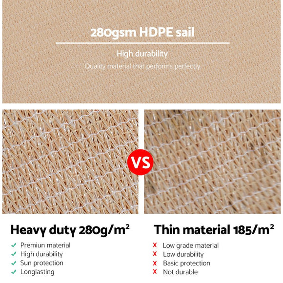 Instahut Shade Sail 2x4m Rectangle 280GSM 98% Sand Shade Cloth - RnR Galore