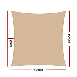 Instahut Shade Sail 5x5m Square 280GSM 98% Sand Shade Cloth - RnR Galore
