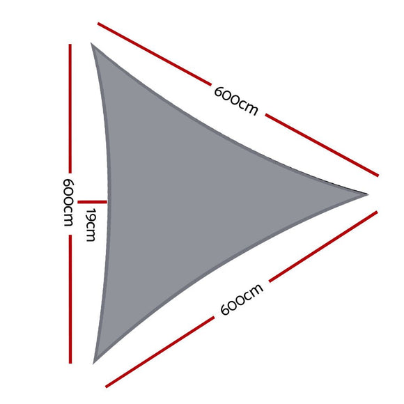 Instahut Shade Sail 6x6x6m Triangle 280GSM 98% Grey Shade Cloth - RnR Galore