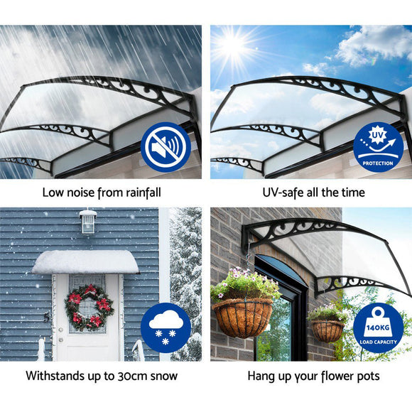 Instahut Window Door Awning 1mx1.5m Transparent Hollow Sheet Plastic Frame - RnR Galore