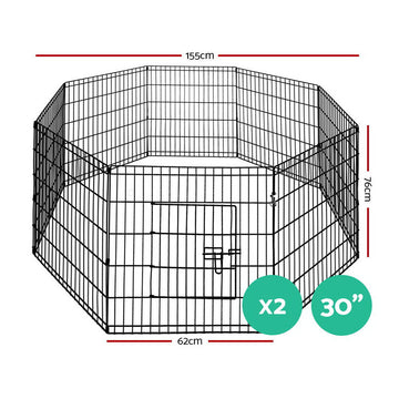 i.Pet 2x30" 8 Panel Dog Playpen Pet Fence Exercise Cage Enclosure Play Pen - RnR Galore