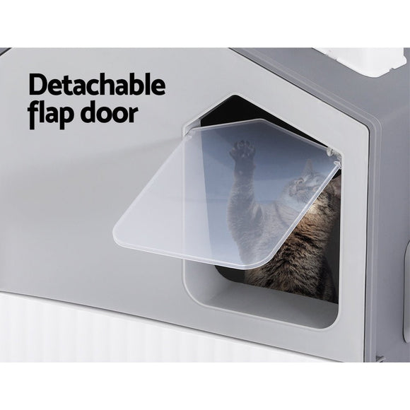 i.Pet Cat Litter Box Large Tray Kitty Toilet Enclosed Cat Litter Box Hooded Scoop Mat Grey - RnR Galore
