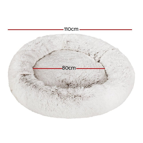 i.Pet Pet Bed Dog Cat 110cm Calming Extra Large Soft Plush White Brown - RnR Galore