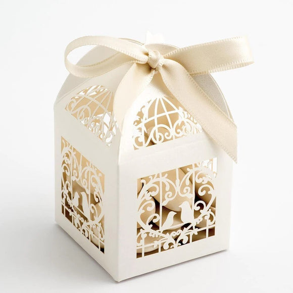Ivory Dove Bird Heart Wedding Engagement Bomboniere Favor Lolly Gift Card Box - 10 Pack - RnR Galore