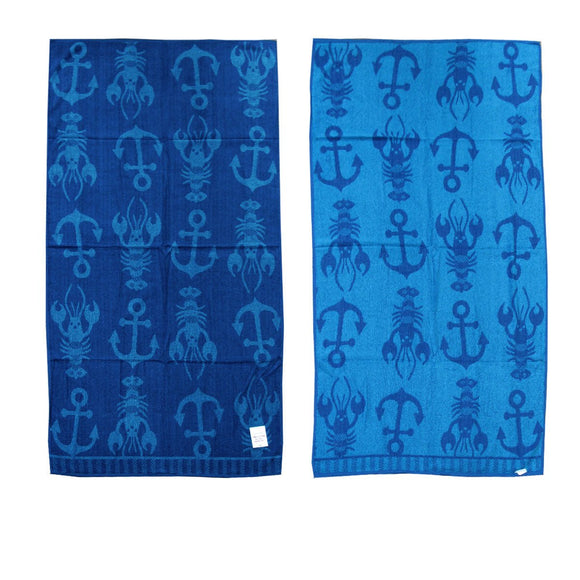 Jacquard Velour Reversible Beach Towel Blue Lobster Anchor - RnR Galore