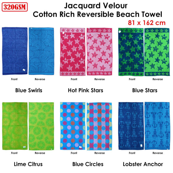 Jacquard Velour Reversible Beach Towel Blue Lobster Anchor - RnR Galore