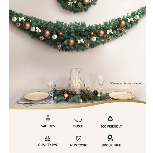 Jingle Jollys 2.4m Christmas Garland Xmas Decorations Green Wedding Party - RnR Galore