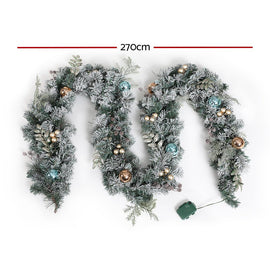 Jingle Jollys 2.7m Christmas Garland with LED Lights Snowy Decoration Xmas Party - RnR Galore