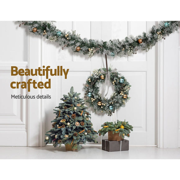 Jingle Jollys 2.7m Christmas Garland with LED Lights Snowy Decoration Xmas Party - RnR Galore