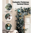 Jingle Jollys 2.7m Christmas Garland with Wreath Set LED Lights Snowy Xmas Decor - RnR Galore
