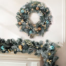 Jingle Jollys 2.7m Christmas Garland with Wreath Set LED Lights Snowy Xmas Decor - RnR Galore