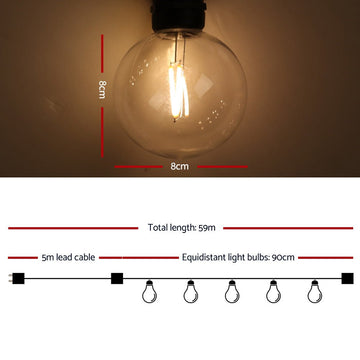 Jingle Jollys 59m LED Festoon Lights Sting Lighting Kits Wedding Outdoor Party - RnR Galore