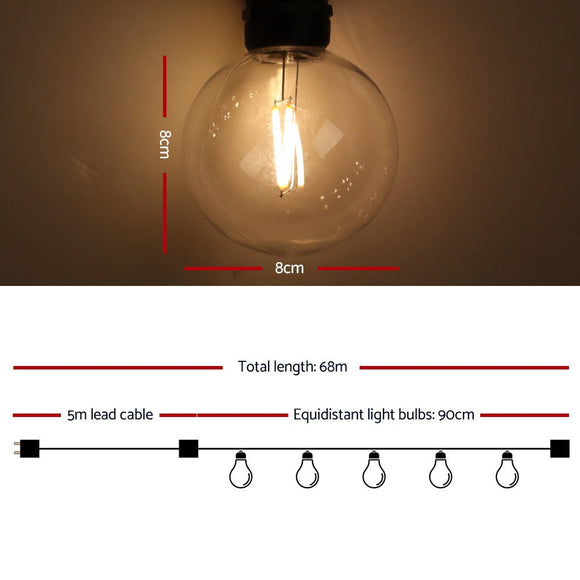 Jingle Jollys 68m LED Festoon Lights Sting Lighting Kits Wedding Outdoor Party - RnR Galore