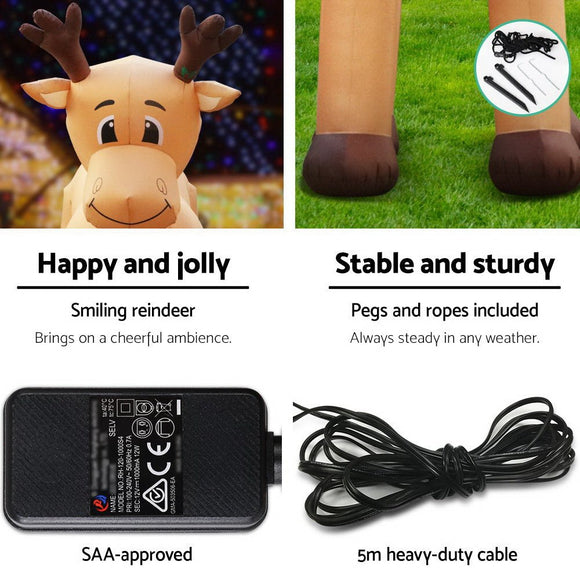 Jingle Jollys Christmas Inflatable Reindeer 5M Illuminated Decorations - RnR Galore