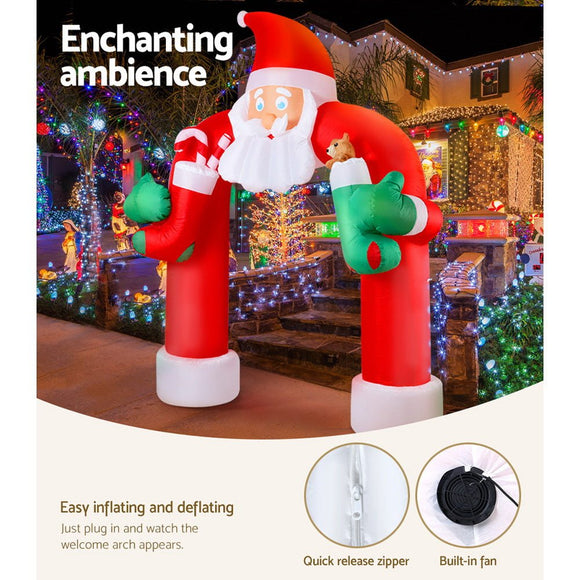 Jingle Jollys Christmas Inflatable Santa Archway 2.3M Outdoor Decorations Lights - RnR Galore
